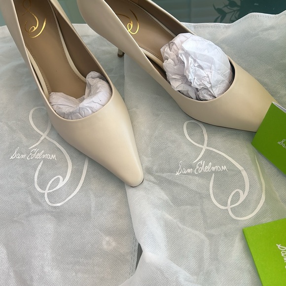 Sam Edelman BIANKA IVORY LEATHER KITTEN HEEL Pointed Toe PUMP NIB NEW sz 9.5 - Picture 15 of 17